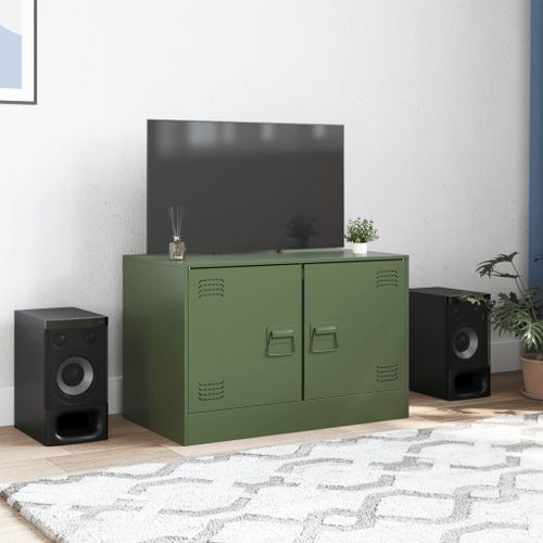 Meuble TV vert olive 67x39x44 cm acier - Photo n°3; ?>