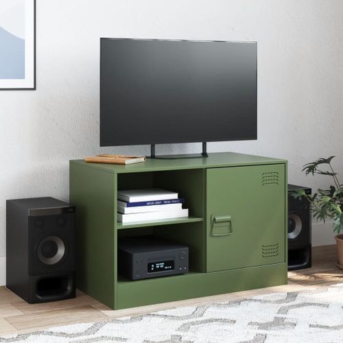 Meuble TV vert olive 67x39x44 cm acier - Photo n°3; ?>