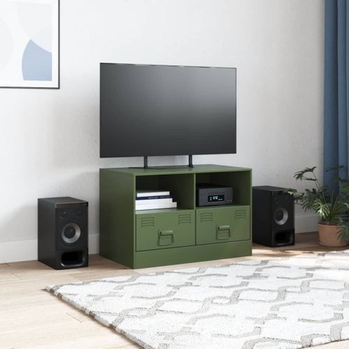 Meuble TV vert olive 67x39x44 cm acier - Photo n°3; ?>