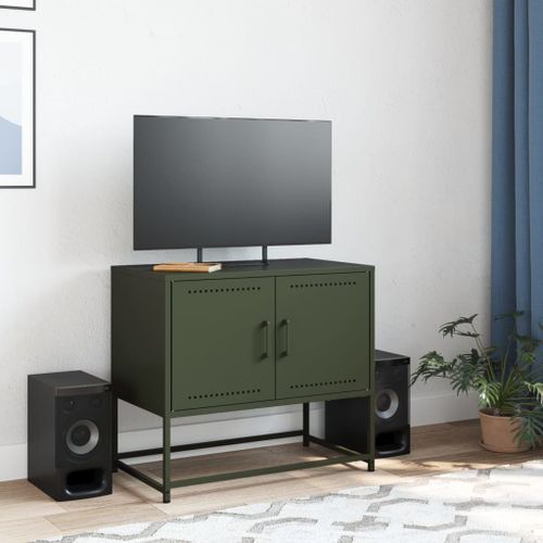 Meuble TV vert olive 68,5x39x60,5 cm acier - Photo n°3; ?>