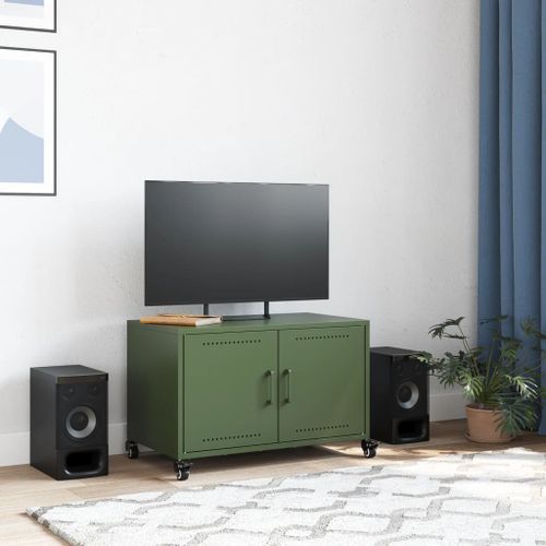 Meuble TV vert olive 68x39x43,5 cm acier laminé à froid - Photo n°3; ?>