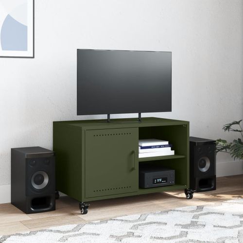 Meuble TV vert olive 68x39x43,5 cm acier laminé à froid - Photo n°3; ?>