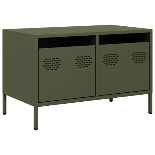 Meuble TV vert olive 68x39x43,5 cm acier laminé à froid - Photo n°2; ?>