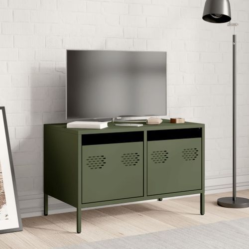 Meuble TV vert olive 68x39x43,5 cm acier laminé à froid - Photo n°3; ?>