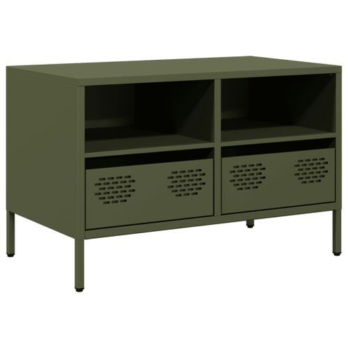 Meuble TV vert olive 68x39x43,5 cm acier laminé à froid - Photo n°2; ?>