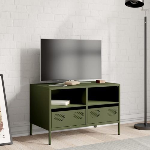 Meuble TV vert olive 68x39x43,5 cm acier laminé à froid - Photo n°3; ?>