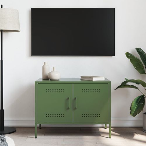 Meuble TV vert olive 68x39x50,5 cm acier - Photo n°3; ?>