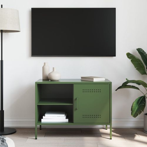 Meuble TV vert olive 68x39x50,5 cm acier - Photo n°3; ?>