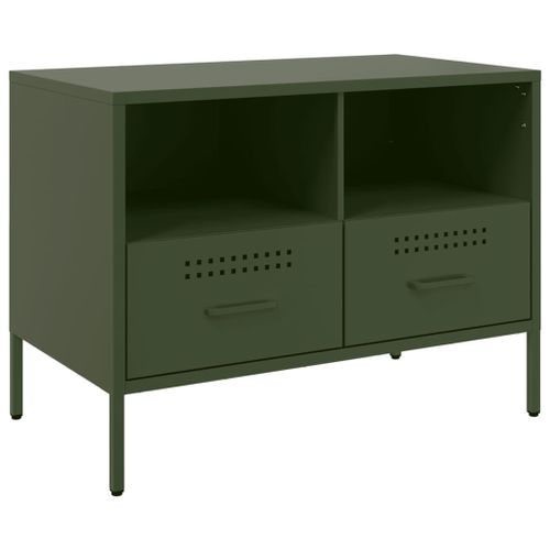 Meuble TV vert olive 68x39x50,5 cm acier laminé à froid - Photo n°2; ?>