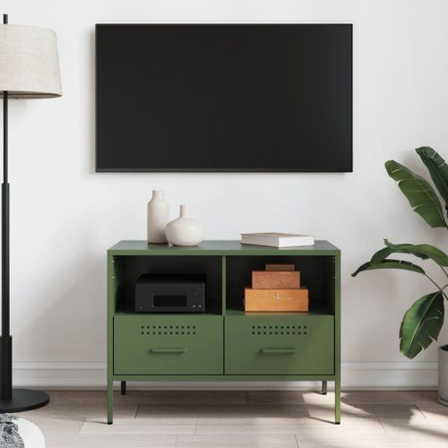 Meuble TV vert olive 68x39x50,5 cm acier laminé à froid - Photo n°3; ?>