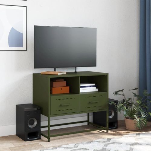 Meuble TV vert olive 68x39x60,5 cm acier - Photo n°3; ?>