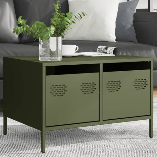 Meuble TV vert olive 68x50x43,5 cm acier laminé à froid - Photo n°3; ?>