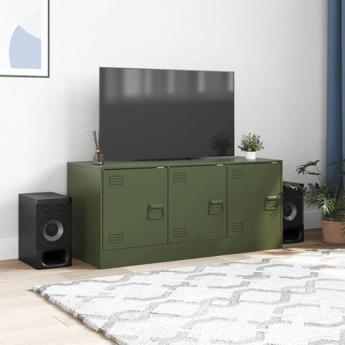 Meuble TV vert olive 99x39x44 cm acier - Photo n°3; ?>