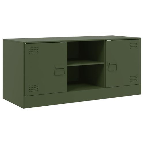 Meuble TV vert olive 99x39x44 cm acier - Photo n°2; ?>