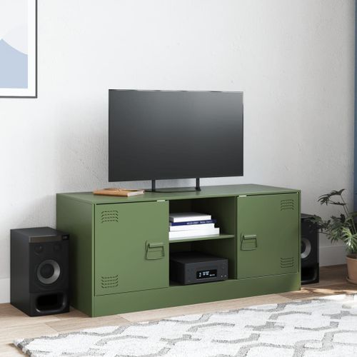 Meuble TV vert olive 99x39x44 cm acier - Photo n°3; ?>