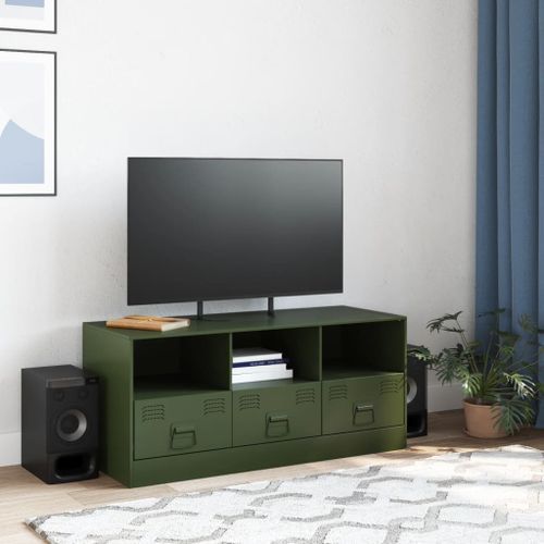 Meuble TV vert olive 99x39x44 cm acier - Photo n°3; ?>