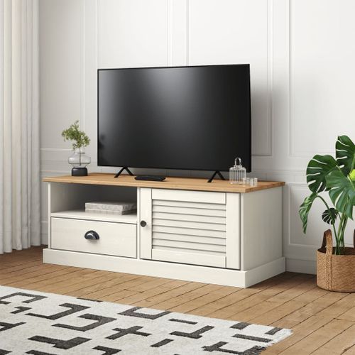 Meuble TV VIGO blanc 106x40x40 cm bois massif de pin - Photo n°2; ?>