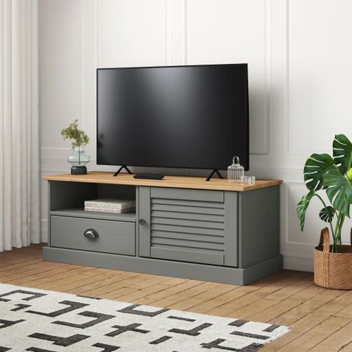 Meuble TV VIGO gris 106x40x40 cm bois massif de pin - Photo n°2; ?>