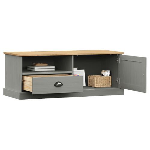 Meuble TV VIGO gris 106x40x40 cm bois massif de pin - Photo n°3; ?>