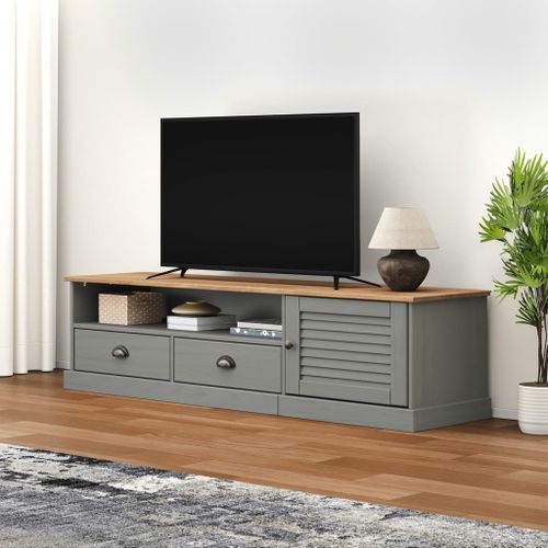 Meuble TV VIGO gris 156x40x40 cm bois massif de pin - Photo n°2; ?>