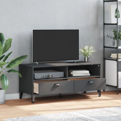 Meuble TV VIKEN gris anthracite bois de pin solide - Photo n°3; ?>