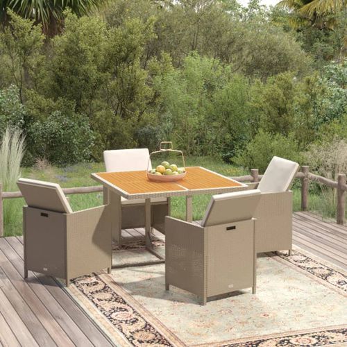 Meubles à dîner de jardin 5 pcs et coussins Poly rotin Beige - Photo n°2; ?>