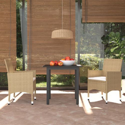 Meubles à dîner de jardin et coussins 3 pcs Poly rotin Beige - Photo n°2; ?>