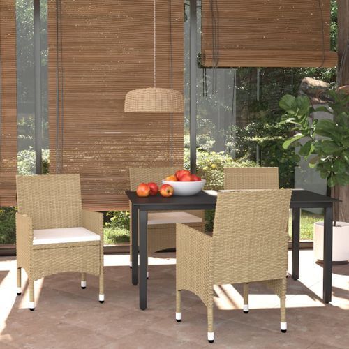 Meubles à dîner de jardin et coussins 5 pcs Poly rotin Beige 2 - Photo n°2; ?>