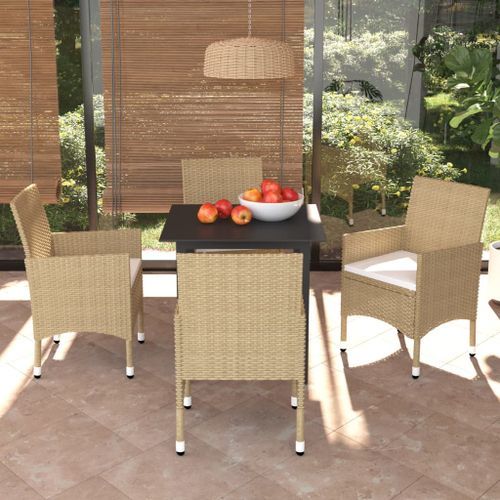 Meubles à dîner de jardin et coussins 5 pcs Poly rotin Beige - Photo n°2; ?>