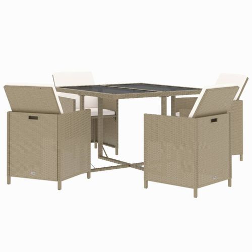 Meubles à dîner de jardin et coussins 5 pcs Poly rotin Beige - Photo n°3; ?>