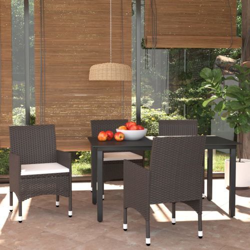 Meubles à dîner de jardin et coussins 5 pcs Poly rotin Marron 3 - Photo n°2; ?>