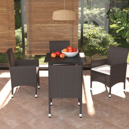 Meubles à dîner de jardin et coussins 5 pcs Poly rotin Marron 2 - Photo n°2; ?>