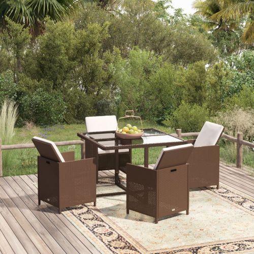 Meubles à dîner de jardin et coussins 5 pcs Poly rotin Marron - Photo n°2; ?>