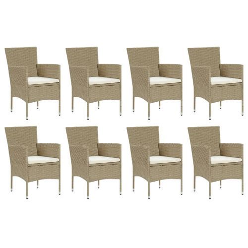 Meubles à dîner de jardin et coussins 9 pcs Poly rotin Beige - Photo n°3; ?>