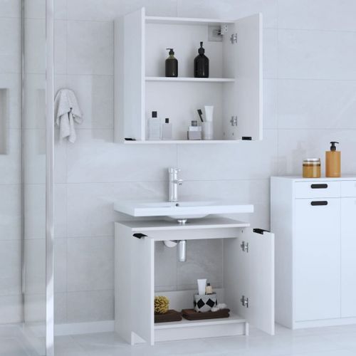 Meubles de salle de bain 2 pcs Blanc Bois d'ingénierie - Photo n°3; ?>