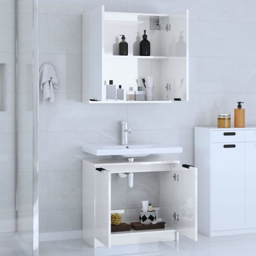 Meubles de salle de bain 2 pcs Blanc brillant Bois d'ingénierie - Photo n°3; ?>