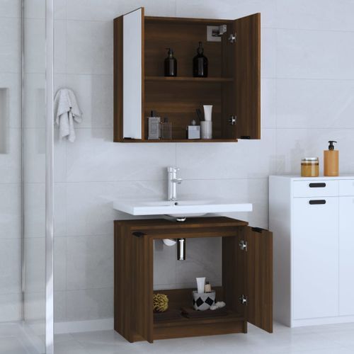 Meubles de salle de bain 2 pcs Chêne marron Bois d'ingénierie - Photo n°3; ?>