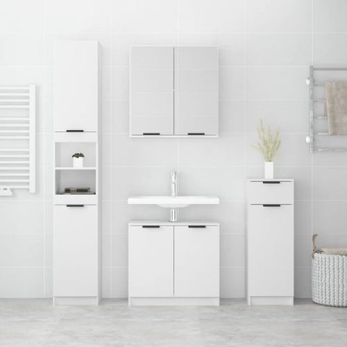 Meubles de salle de bain 4 pcs Blanc Bois d'ingénierie - Photo n°3; ?>