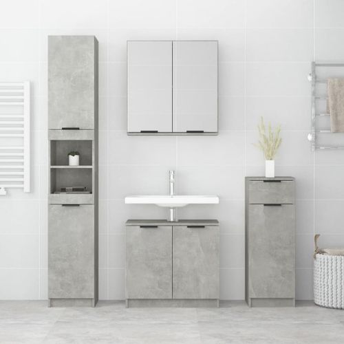 Meubles de salle de bain 4 pcs Gris béton Bois d'ingénierie - Photo n°3; ?>