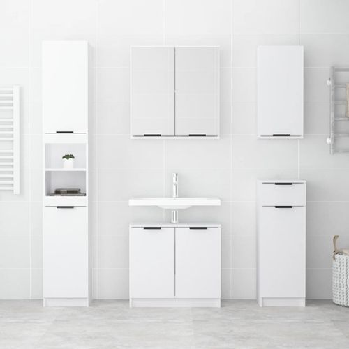 Meubles de salle de bain 5 pcs Blanc Bois d'ingénierie - Photo n°3; ?>