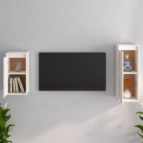 Meubles TV 2 pcs Blanc Bois massif de pin - Photo n°3; ?>