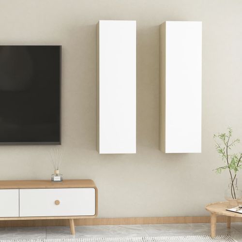 Meubles TV 2 pcs Blanc et chêne sonoma 30,5x30x110 cm - Photo n°2; ?>