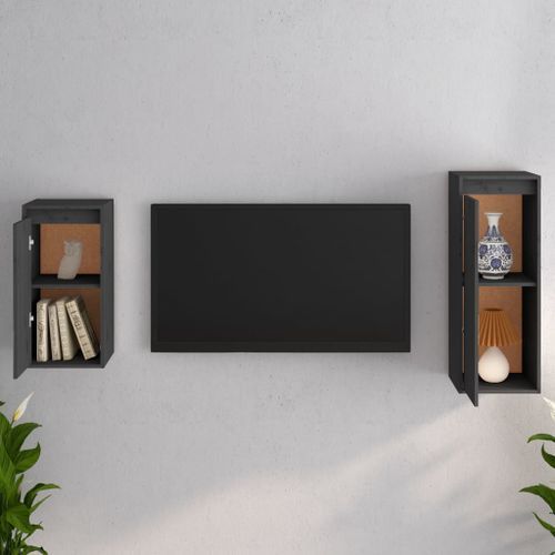 Meubles TV 2 pcs Gris Bois massif de pin - Photo n°3; ?>