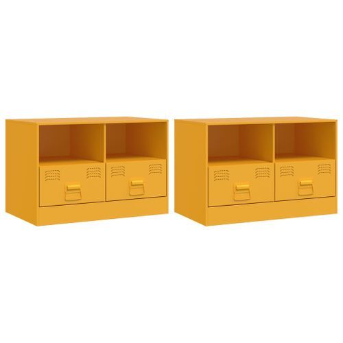 Meubles TV 2 pcs jaune moutarde 67x39x44 cm acier - Photo n°2; ?>