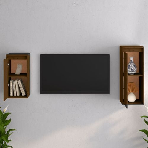 Meubles TV 2 pcs Marron miel Bois massif de pin - Photo n°3; ?>