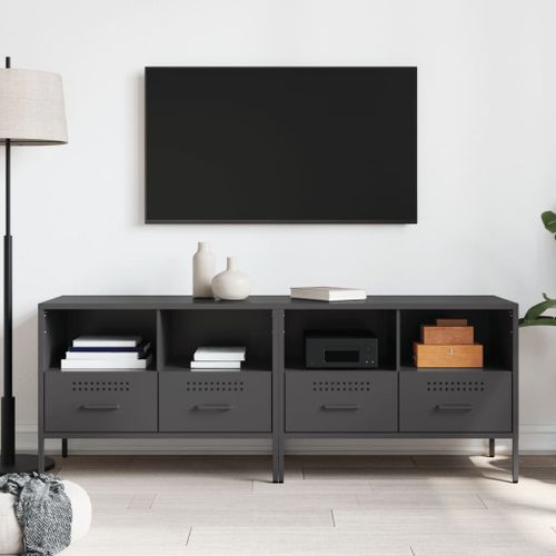 Meubles TV 2 pcs noir 68x39x50,5 cm acier laminé à froid - Photo n°3; ?>