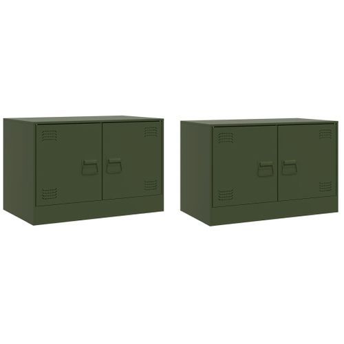 Meubles TV 2 pcs vert olive 67x39x44 cm acier - Photo n°2; ?>