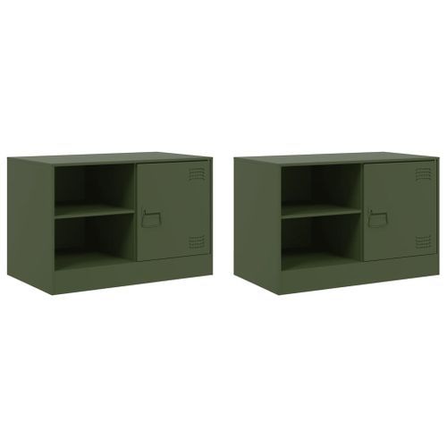 Meubles TV 2 pcs vert olive 67x39x44 cm acier - Photo n°2; ?>