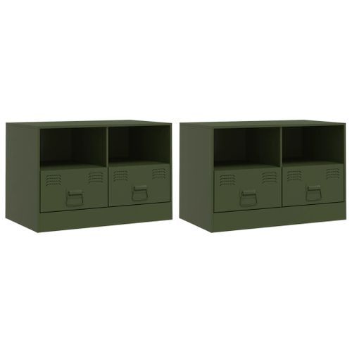 Meubles TV 2 pcs vert olive 67x39x44 cm acier - Photo n°2; ?>