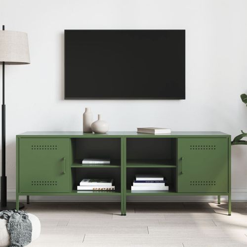 Meubles TV 2 pcs vert olive 68x39x50,5 cm acier - Photo n°3; ?>